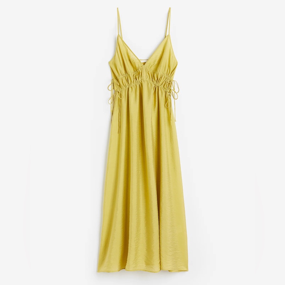 NWT Chartreuse Yellow Green H&M Drawstring Midi Dress Size Small BNWT